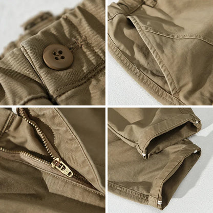 New 100% Cotton Casual Cargo Pants for Men Solid Color Big Pocket Elastic Waist Trousers Streetwear Men