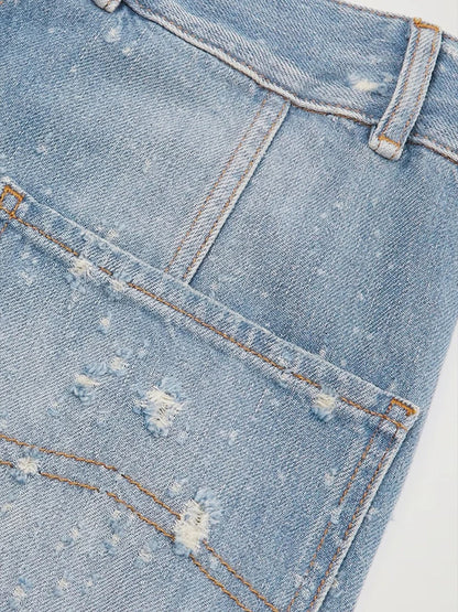 Waist Blue Denim Holes Big Pocket Wide Leg Wide Leg Jeans New Women Trousers