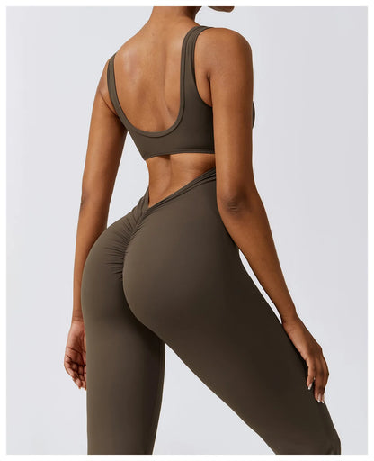 Back V Jumpsuit Gym Set