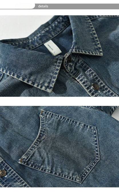 Spring Autumn New Vintage Denim Long Sleeve Shirts for Men Clothing Casual Cotton Loose Soft Streetwear Shirt AZ970