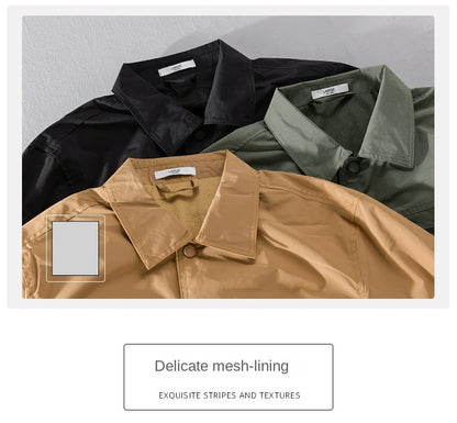 Spring Autumn New Simple Cargo Long Sleeve Jackets for Men Clothing Solid Color Cotton Casual Loose Soft Streetwear