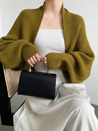Elegant Gray Knitting Cardigan Sweater Loose Fit