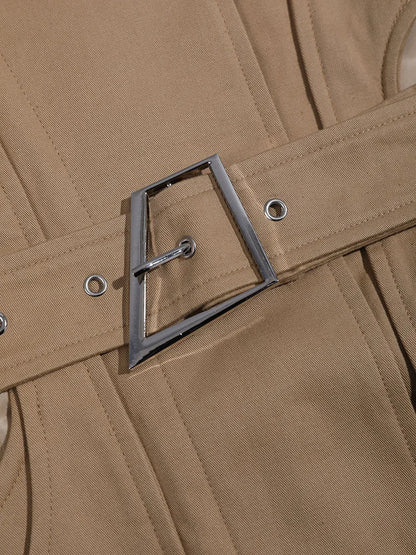 Cut-out Big Size Camel Long Trench New Lapel Windbreaker