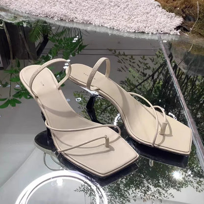 New Leather Retro Square Toe  Sandals