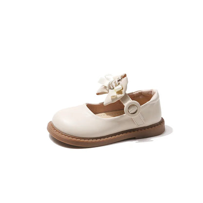 Leather Shoes Versatile Soft Round-toe Hook & Loop Bow Bunny