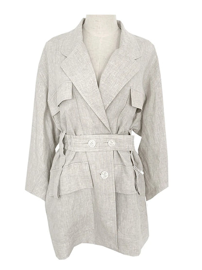Loose Fit Linen Button Split Joint Big Size Jacket New Lapel Long Sleeve Women Coat Fashion Tide Spring