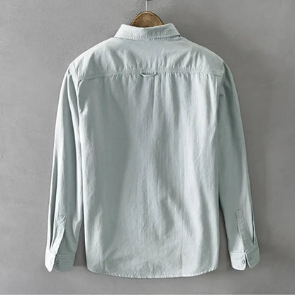 Spring and Autumn Long Sleeve Cargo White Shirts for Men Clothing Pure Cotton Retro Style Button Up Pocket  Streetwear