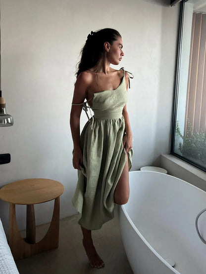 Bornladies Spring Summer Beach Style Women Dress Vintage Loose
