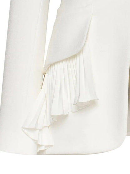 White Irregular Pleated Ruffles Elegant Blazer Women New Lapel Long Sleeve Jacket Fashion Tide Spring Autumn