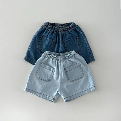 Set  Denim Suit Short-sleeved