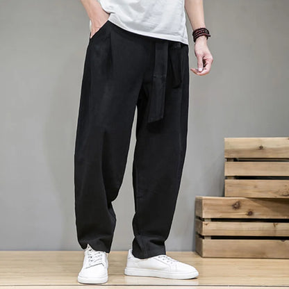 Linen Pants Men Elastic Waist Casual Harem Pant Loose Sweatpants pantalons homme