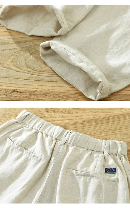 Spring Summer New Men Pure Linen Pants Breathable Cool Hemp Deawstring Fit Casual Trouser