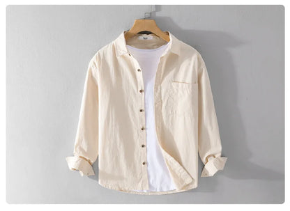 Spring Autumn New Pure Cotton Casual Long Sleeve Shirts for Men Clothing Simple Solid Color Soft Streetwear