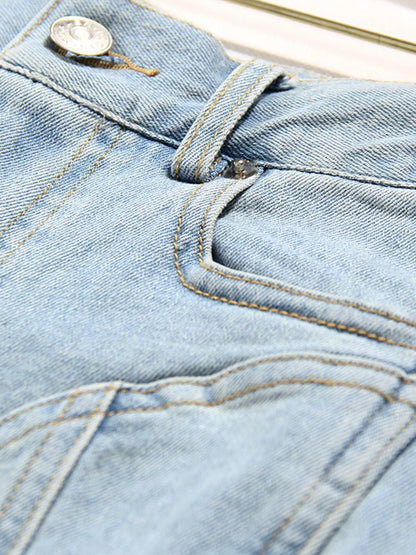Blue Color-block Pockets Long Pencil Jeans