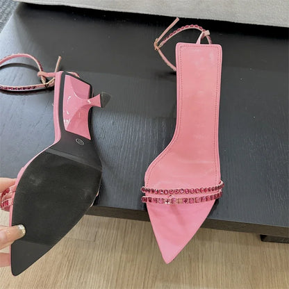 Crystal Narrow Band Buckle Strap Women Sandals Pointed Toe  High Heels Banquet Party Shoes