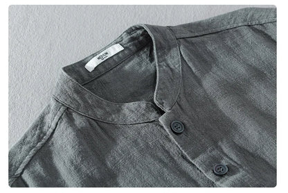 Spring Autumn New Simple Casual Long Sleeve Shirts for Men Clothing Cotton and Linen Stand Collar Soft Streetwear