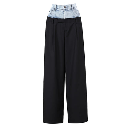 New Big Size Blazer Denim Wide Leg Pants Two Piece Suit