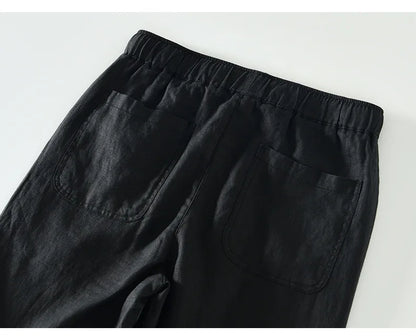 Spring Summer New Pure Color 100% Linen Pants Men Clothing Casual Simple Oversize Trousers B8236