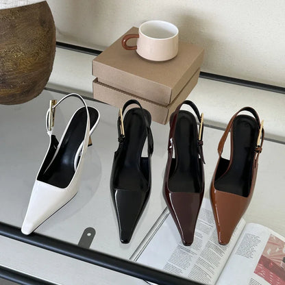 Toe Metal Buckle Strap Women Pumps