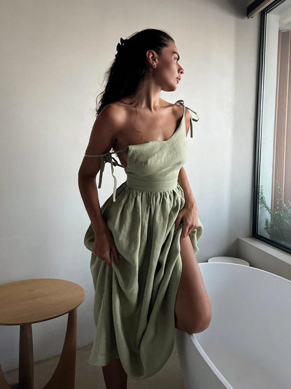 Bornladies Spring Summer Beach Style Women Dress Vintage Loose
