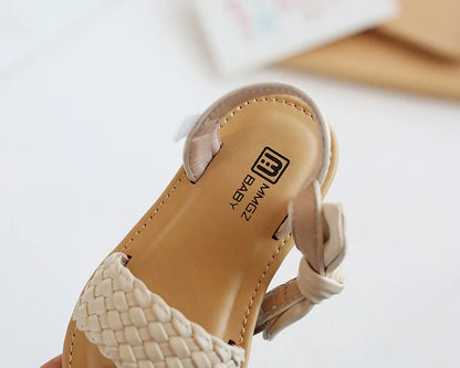 Girl Sandals Bowtie Braided Soft 21-30 Inafnt Children Sliders Bohemia Style Classic Fashion Open Toe Non-slip Kids Flats