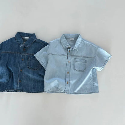 Set  Denim Suit Short-sleeved