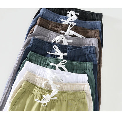 Spring Summer New Pure Color 100% Linen Pants Men Clothing Casual Simple Oversize Trousers B8236