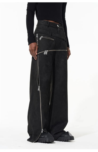 Cool  Khaki Stretchy Suede Faux Leather Pants  Luxury Designer