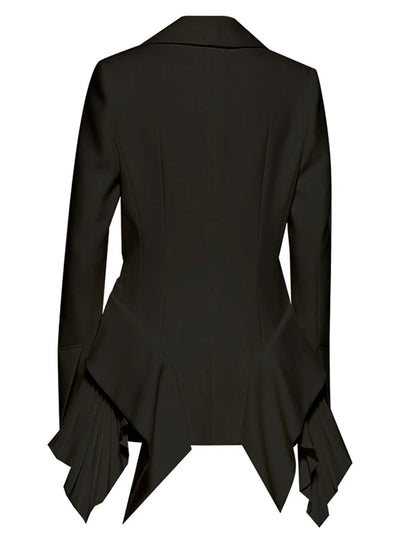 White Irregular Pleated Ruffles Elegant Blazer Women New Lapel Long Sleeve Jacket Fashion Tide Spring Autumn