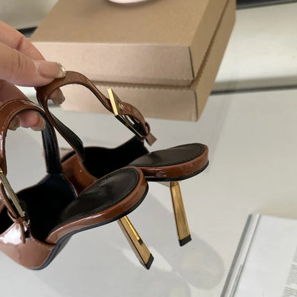 Toe Metal Buckle Strap Women Pumps