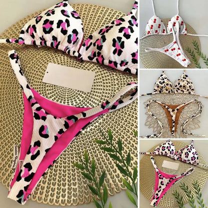Bikini Set Cherry Print Thong Swimsuit