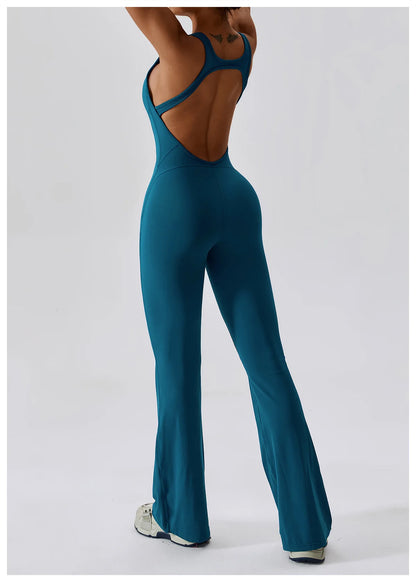 Back V Jumpsuit Gym Set