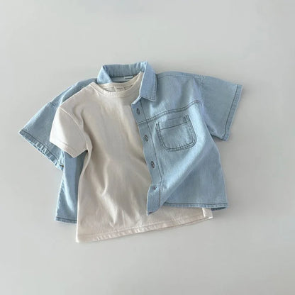 Set  Denim Suit Short-sleeved