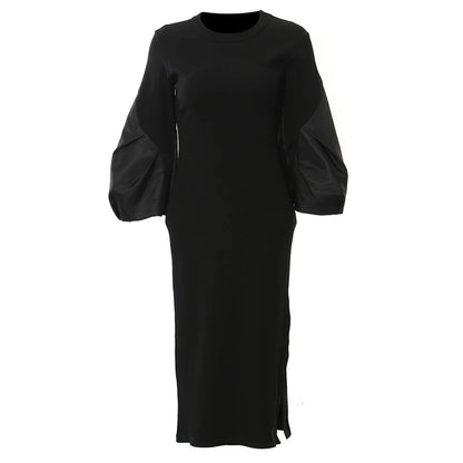 Blue Color-block Elegant Knitting Dress