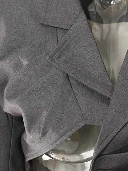 Women Gray Irregular Pleated Elegant Blazer New Lapel Long Sleeve Loose Fit Jacket Fashion Tide Spring Autumn