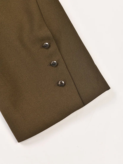 Brown Pocket Belted Blazer Women Big Size