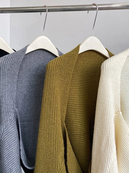 Elegant Gray Knitting Cardigan Sweater Loose Fit
