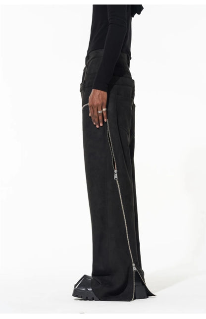 Cool  Khaki Stretchy Suede Faux Leather Pants  Luxury Designer