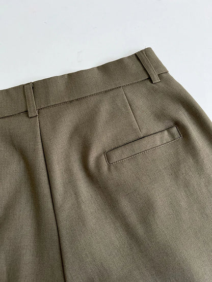 High Elastic Waist Camel Pleated Pants