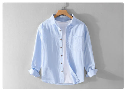Spring Autumn New Pure Cotton Casual Long Sleeve Shirts for Men Clothing Simple Solid Color Soft Streetwear