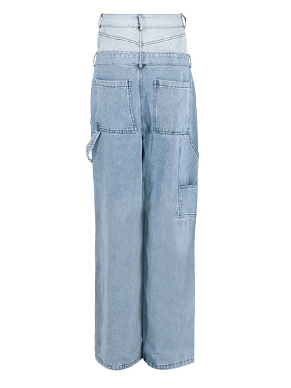 Spliced Denim Belt Personality Wide Leg Jeans High Waist New Women Trousers Fashion Tide Spring Autumn