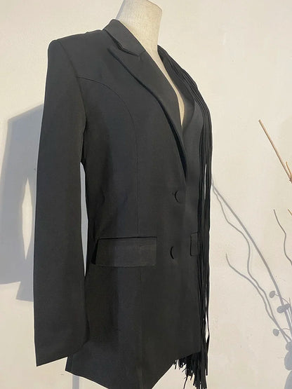 Tassels Irregular Casual Blazer New Lapel Long Sleeve Loose Fit Jacket Fashion Spring Autumn