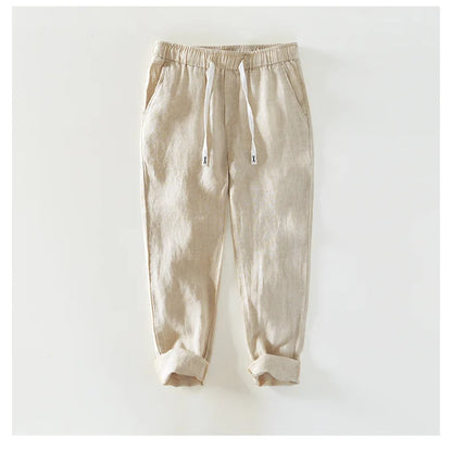 Spring Summer New Pure Color 100% Linen Pants Men Clothing Casual Simple Oversize Trousers B8236