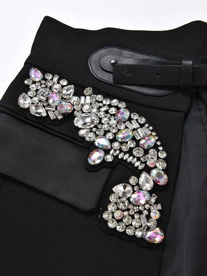 Irregular Rhinestones Belted Mini Half-body Skirt High Waist Women Fashion Tide New Spring Autumn