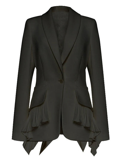White Irregular Pleated Ruffles Elegant Blazer Women New Lapel Long Sleeve Jacket Fashion Tide Spring Autumn