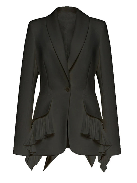 White Irregular Pleated Ruffles Elegant Blazer Women New Lapel Long Sleeve Jacket Fashion Tide Spring Autumn