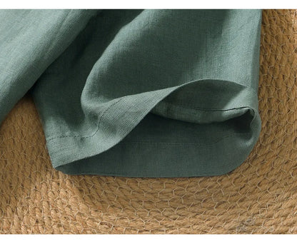 Summer New 100% Linen Short Sleeve T Shirt for Men Casual Thin Solid Color Slim Men Clothing