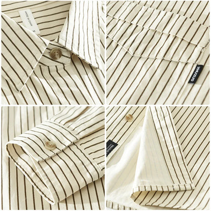 Spring New 100% Cotton Simple Striped Long Sleeve Shirts for Men Clothing Solid Color Loose Soft White Shirt CM6968