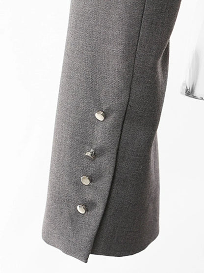 Women Gray Irregular Pleated Elegant Blazer New Lapel Long Sleeve Loose Fit Jacket Fashion Tide Spring Autumn