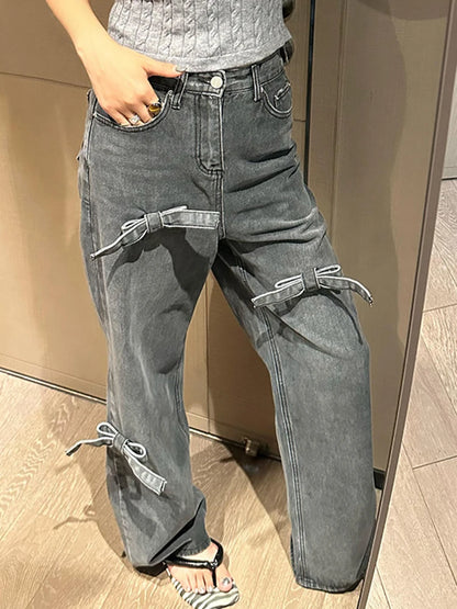 Asymmetric Bow Casual Wide Leg Jeans